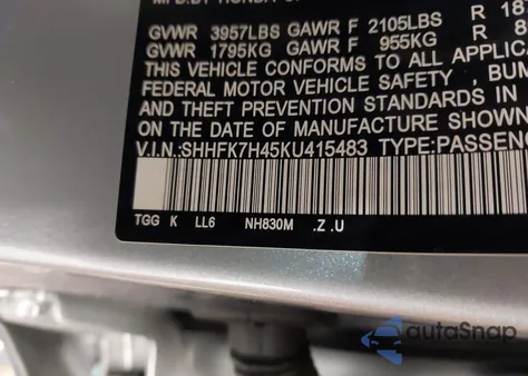 2019 Honda Civic Sport from USA, damaged, VIN SHHFK7H45KU415483